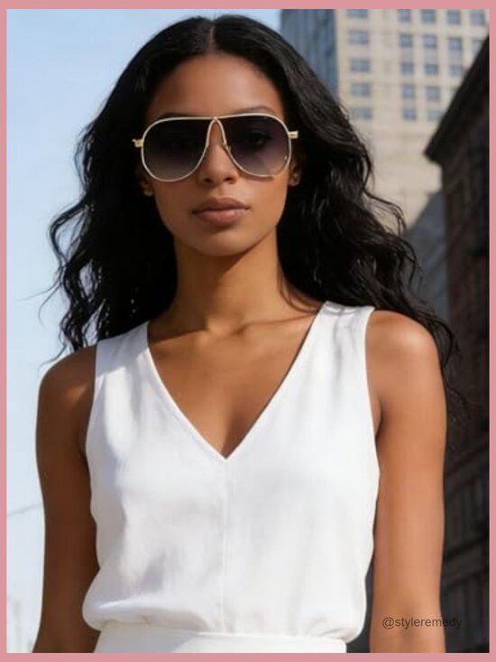 Retro 70s Oversized Aviator Sunglasses, Metal Frame, UV400 Protection main image 5
